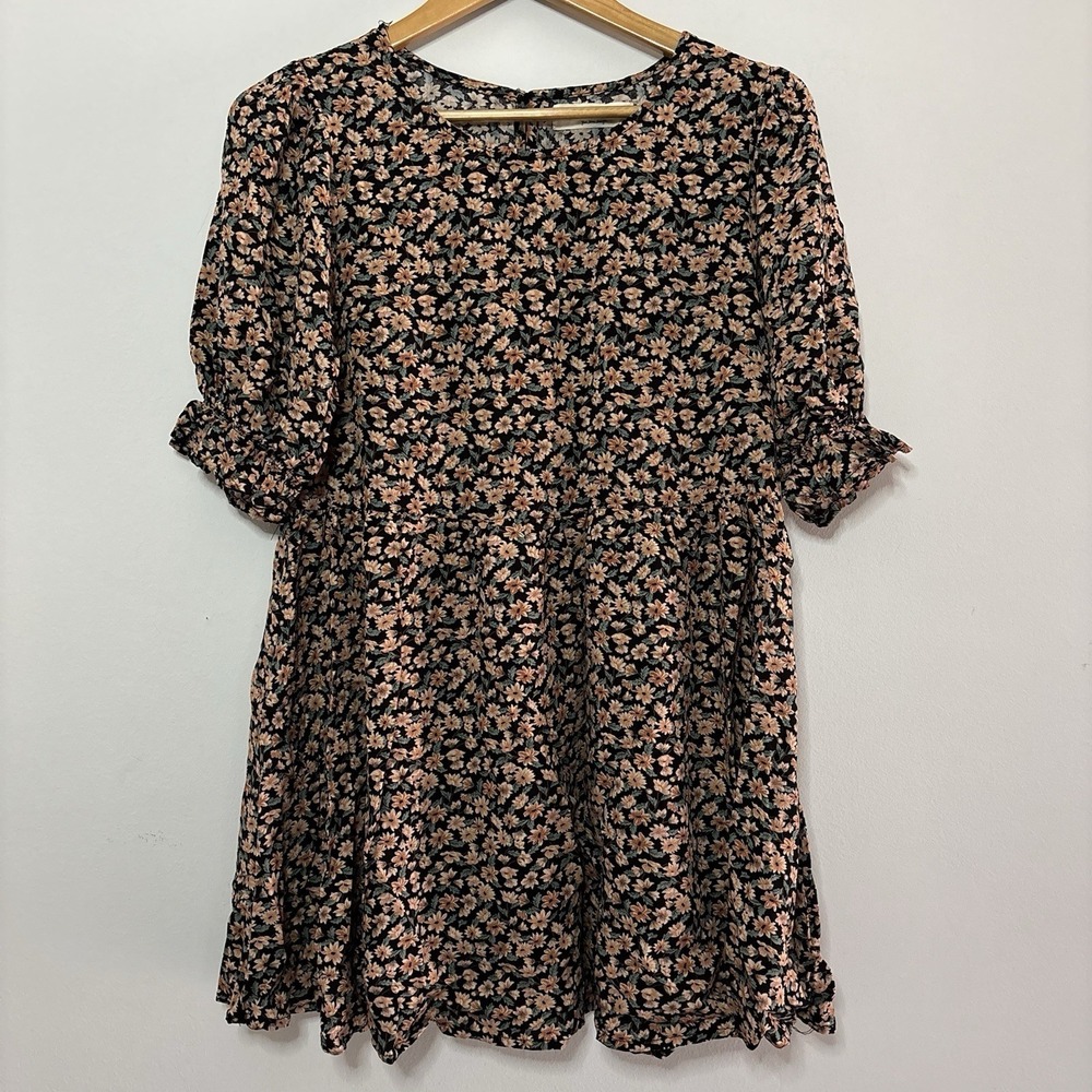 Natural Life Mini Babydoll Dress Floral Boho Festival Ruffles Women Small Hippie